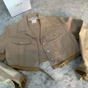 Christian Dior Tan Cropped Jean Jacket w/ leather trim FR40